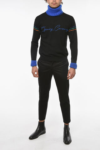 Embroidered Wool Blend OC SIGN Turtleneck Sweater