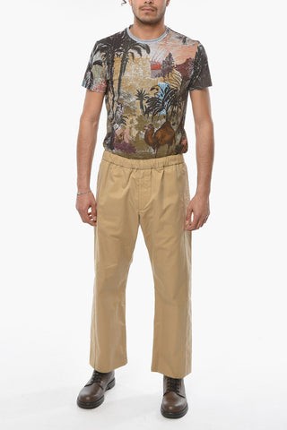 Pantaloni a Gamba Diritta in Cotone con Elastico in Vita