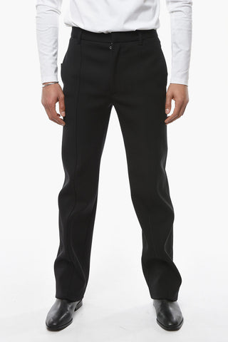 Wool Blend Straight Fit Pants with Ankle Zips