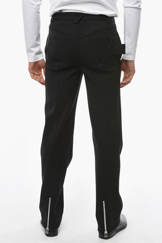 Wool Blend Straight Fit Pants with Ankle Zips