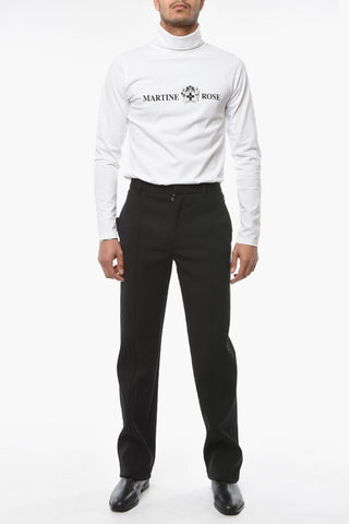 Wool Blend Straight Fit Pants with Ankle Zips