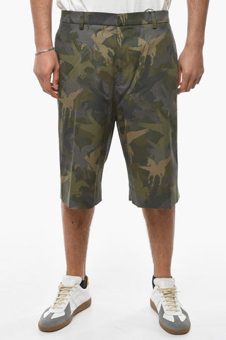 Camouflage-patterned Shorts with Logoed Side Stripe and Flap Pockets