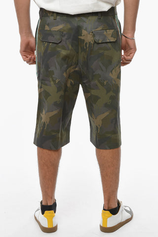 Camouflage-patterned Shorts with Logoed Side Stripe and Flap Pockets