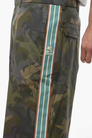 Camouflage-patterned Shorts with Logoed Side Stripe and Flap Pockets