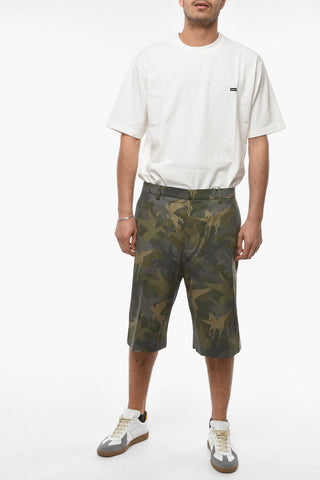 Camouflage-patterned Shorts with Logoed Side Stripe and Flap Pockets