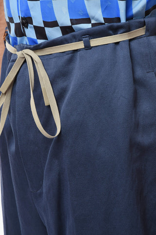 COUTURE Pantaloni Wide-leg in Twill di Cotone e Canapa con Coulisse in Vita