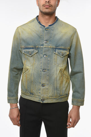 Vintage-effect Denim Jacket with Raw-cut Collar