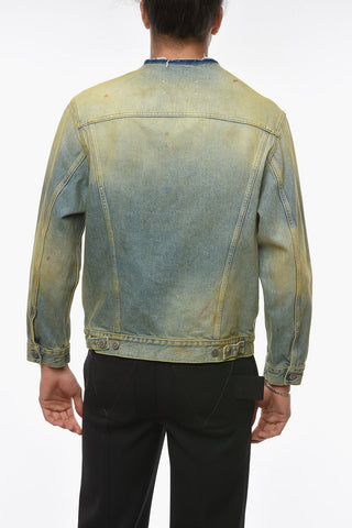 Vintage-effect Denim Jacket with Raw-cut Collar
