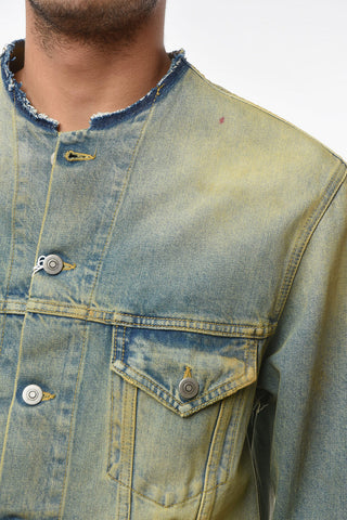 Vintage-effect Denim Jacket with Raw-cut Collar