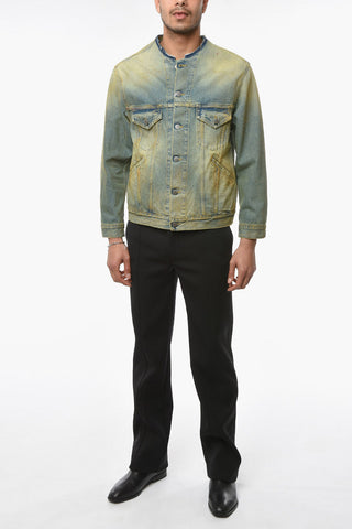 Vintage-effect Denim Jacket with Raw-cut Collar