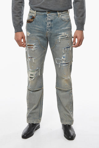Distressed CARPENTER Denims with Plaid-checkered Flannel Patches