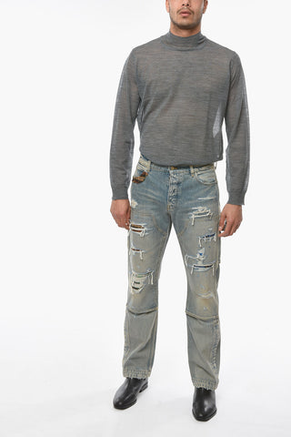 Distressed CARPENTER Denims with Plaid-checkered Flannel Patches