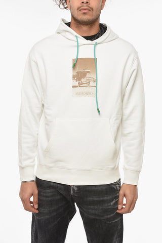EMPORIO SUSTAINABILITY PROJECT Cotton Jersey Hoodie Sweatshirt with Logo Print and Kangaroo Pocket