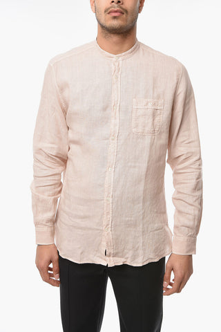 Camicia in Lino con Collo Coreano e Taschino