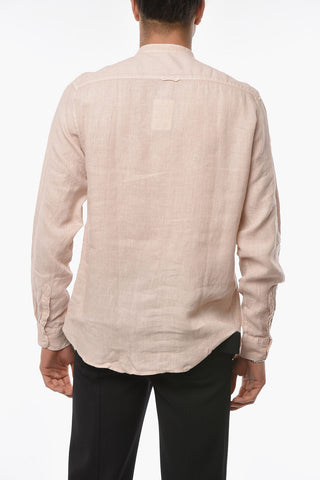 Camicia in Lino con Collo Coreano e Taschino