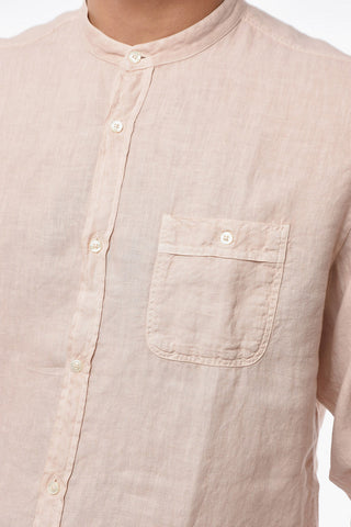 Camicia in Lino con Collo Coreano e Taschino