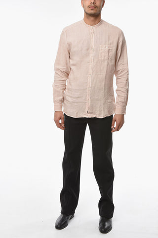 Camicia in Lino con Collo Coreano e Taschino