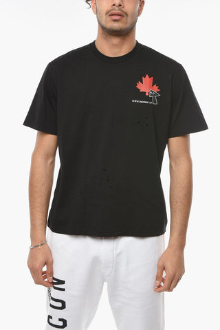 Disstressed Effect CLICK LEAF BOX FIT T-shirt