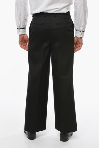 Virgin-wool-twill Wide-leg Pants with Double-pleat