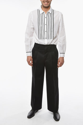 Virgin-wool-twill Wide-leg Pants with Double-pleat