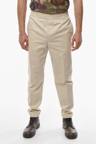 Single-pleated Cotton Pants with Elastic Waistband