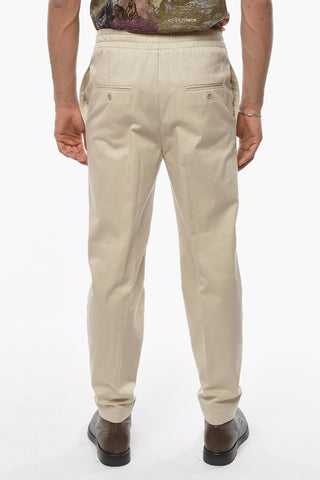Single-pleated Cotton Pants with Elastic Waistband