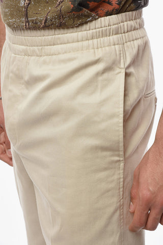 Single-pleated Cotton Pants with Elastic Waistband