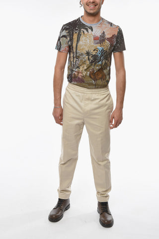 Single-pleated Cotton Pants with Elastic Waistband