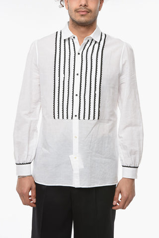 Plastron Shirt with Contrasting Broderie-anglaise