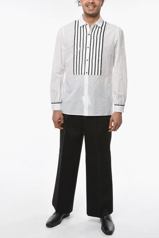 Plastron Shirt with Contrasting Broderie-anglaise