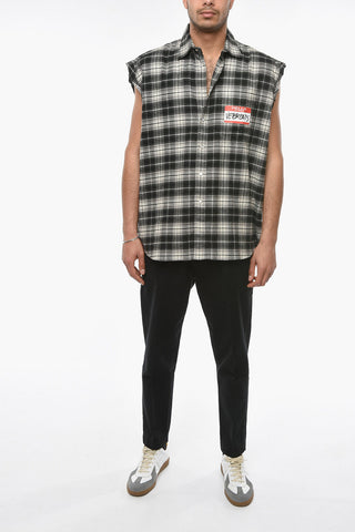 UNISEX Cotton-flannel Sleeveless Shirt with HELLO MY NAME IS VETEMENTS Print