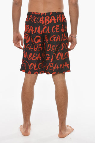 Printed Allover Logo Swim Shorts With Drawstrtings