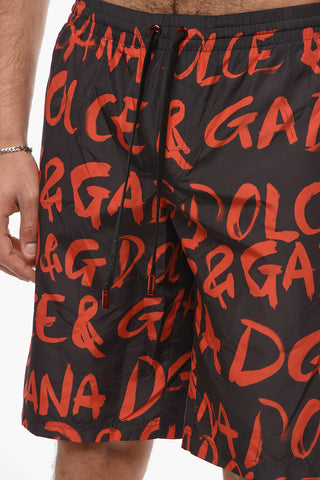 Printed Allover Logo Swim Shorts With Drawstrtings