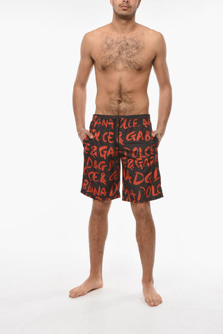 Printed Allover Logo Swim Shorts With Drawstrtings