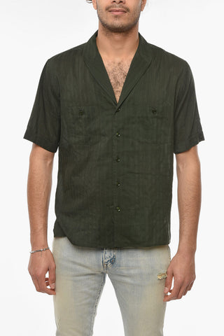 Silk-blend-Voile Short-sleeved Shirt with Unbalanced-stripe Motif