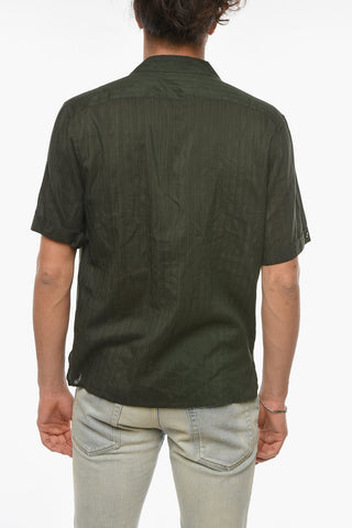 Silk-blend-Voile Short-sleeved Shirt with Unbalanced-stripe Motif