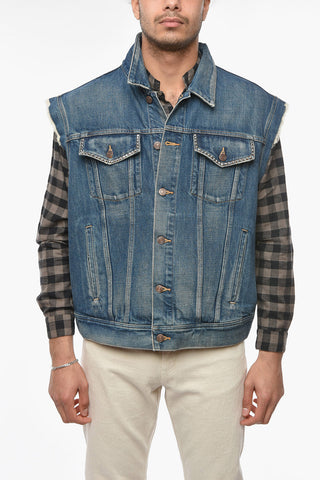Denim PLEASE DREAM OF ME Waistcoat Jacket with Stud-embellishment