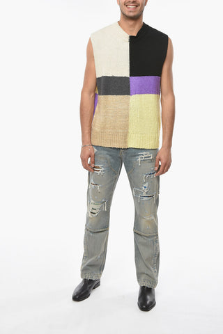 Color Block Motif Knitted Waistcoat