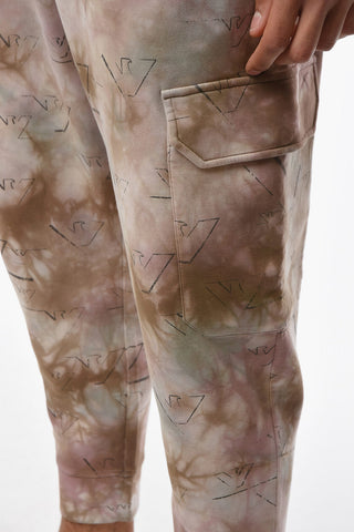 Cargo Joggers with Tie-dye Pattern and Allover Logo