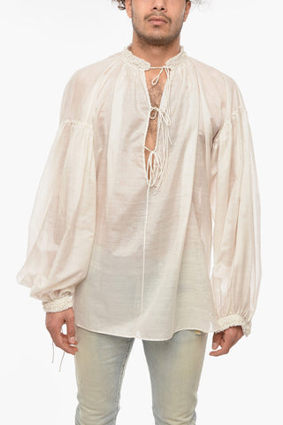 Silk-cotton-voile Blouse with Laces