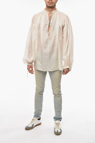 Silk-cotton-voile Blouse with Laces