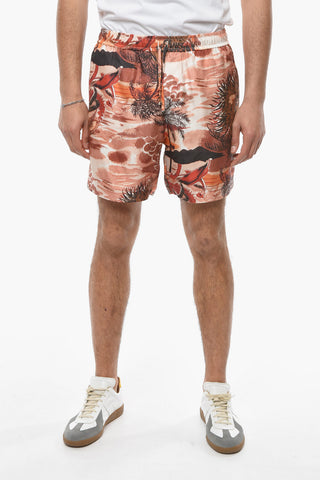 Printed Silk-satin HAWAIIAN Shorts with Elastic Waist-band