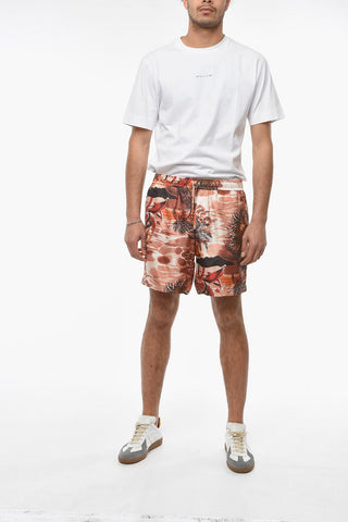 Printed Silk-satin HAWAIIAN Shorts with Elastic Waist-band