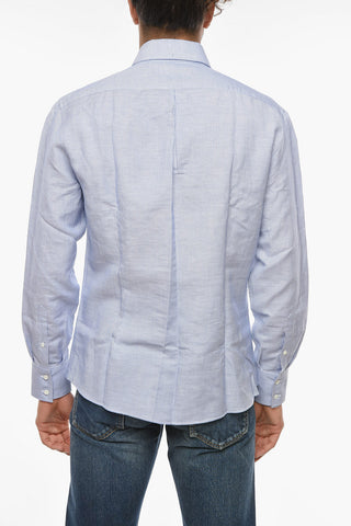 Linen-blend Slim-fitting Shirt in Awning-stripe Motif