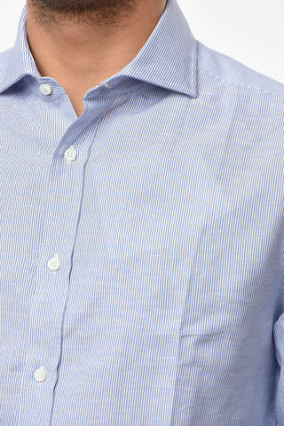 Linen-blend Slim-fitting Shirt in Awning-stripe Motif