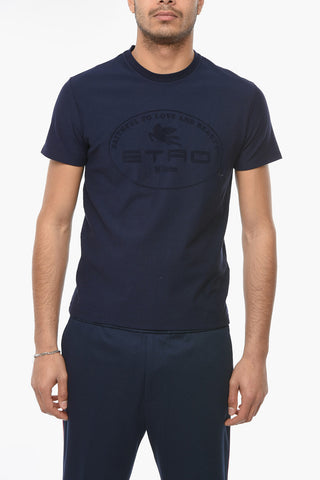 Ribbed Crew-neck T-shirt with Embroidered Logo Lettering