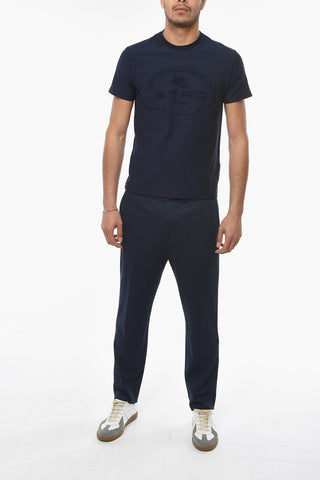 Ribbed Crew-neck T-shirt with Embroidered Logo Lettering