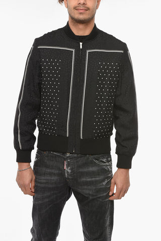 Giacca Bomber in Seta Imbottita con Motivo a Pois