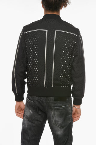 Giacca Bomber in Seta Imbottita con Motivo a Pois