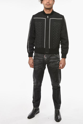 Giacca Bomber in Seta Imbottita con Motivo a Pois